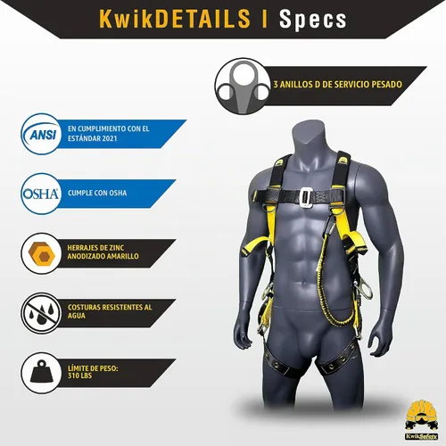 Vista 4 de KwikSafety SUPERCELL Safety Harness ANSI OSHA Fall Protection Gear Estándar
