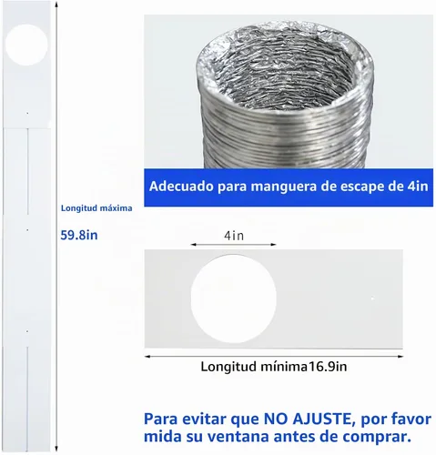 Vista 2 de Kit de ventana de ventilación de secadora para manguera de ventilación de secadora de 4 pulgadas de diámetro, kit de ventilación ajustable