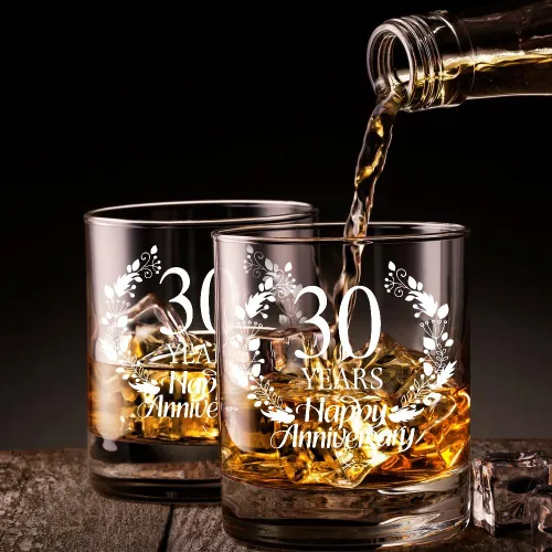 Vista 4 de Perfectinsoy Juego de regalo de cristal de whisky de 30 años, regalo de boda para mamá, papá, abuelos, alma gemela, pareja, regalos de 30 años