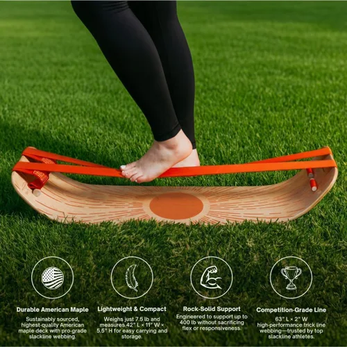 Vista 2 de GIBBON SlackBoard, Balance Board Kids & Adults, Slackline Balance Trainer Slack Board, Core Workout Equipment, Home Gym Training, Standing Desk