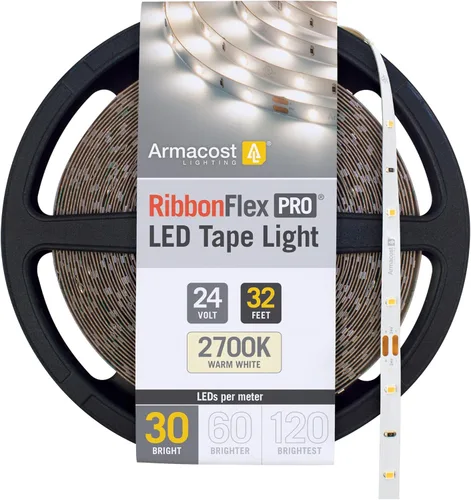 Vista 11 de Armacost Lighting RibbonFlex Pro 136230 - Tira de luces LED blancas de 24 V, 120 LED/m, 2700K, 16.4 pies