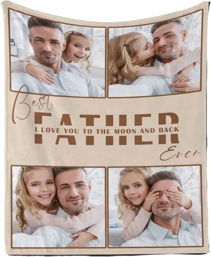 Vista 3 de D-Story Mantas para papá, manta de regalo personalizada de hija, manta para el Día del Padre, regalos para papá de parte de la hija, manta con fotos
