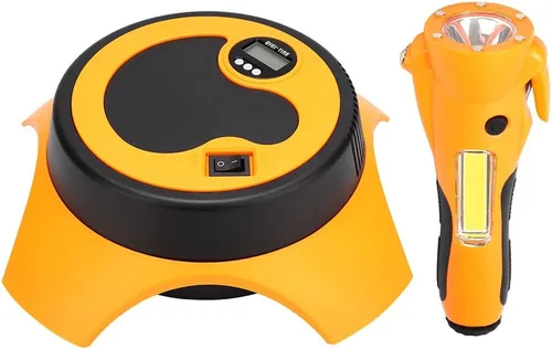 Vista 8 de Compresor de aire portátil de 12 V, bomba eléctrica de inflado de neumáticos con juego de antorcha, inflado rápido con función de memoria, flash