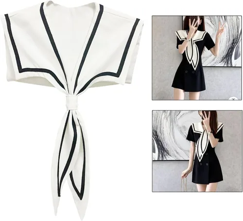 Vista 6 de HoosaiyWoo Collar falso de marinero para mujer, lindo collar falso para niña, blanco y negro, ancho 14.5 x 22 pulgadas de alto, Poliéster, No es una
