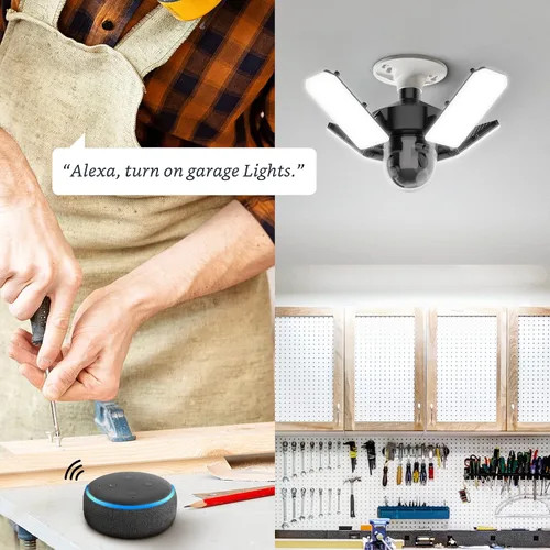 Vista 7 de Feit Electric Luz LED de techo de garaje con cámara, luz de garaje de seguridad inteligente WiFi 2.4GHz, base E26 atornillada, sensor de movimiento