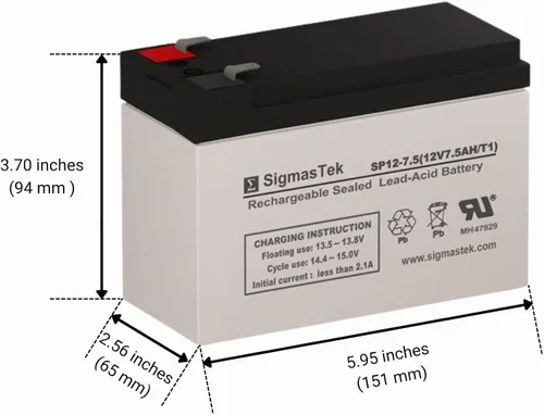 Vista 2 de SigmasTek Ultracell UL7.5-12 Batería compatible, 12V 7.5Ah F1 SP12-7.5 (T1)