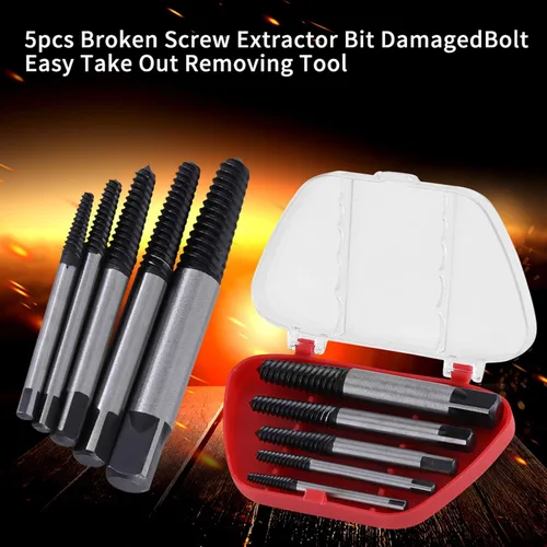 Vista 7 de Juego de 5 extractores de tornillos rotos, extractor de pernos, juego de extractor de tornillos, broca dañada y tornillos de sujeción, herramienta