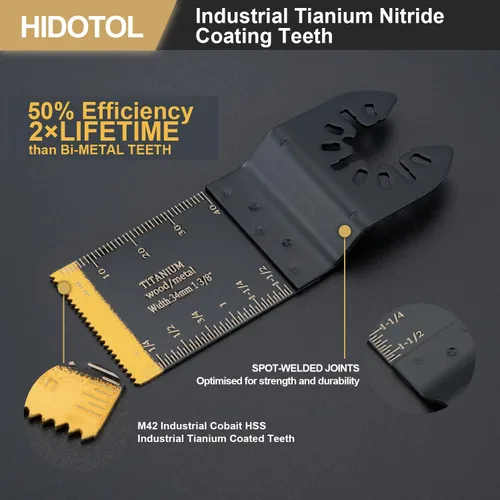 Vista 3 de HIDOTOL 16 hojas de sierra oscilantes de titanio, cuchillas universales multiherramienta para cortar material duro, clavos de metal, madera