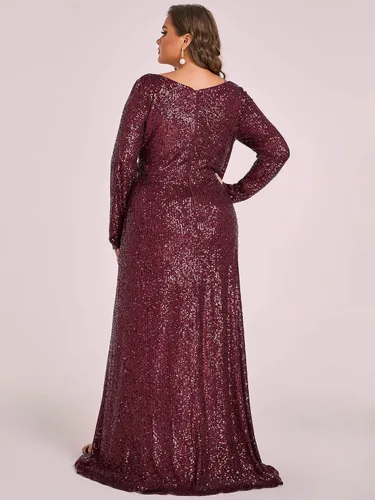 Vista 2 de Ever-Pretty Vestido de noche formal de manga larga con cuello en V para mujer, talla grande, 50146