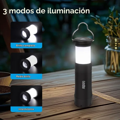 Vista 6 de EXTRASTAR - Linternas LED para acampar, linterna de 2 en 1 a batería, antorcha con zoom 3 modos, máximo 35 lúmenes, resistente al agua IPX2