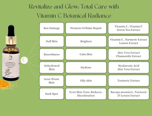 Vista 4 de Suero facial con vitamina C, iluminador, hidratante y brillante con ácido hialurónico, cúrcuma, vitamina E, extracto de té verde, suero facial