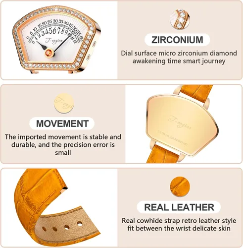 Vista 5 de T-ENGINE Relojes de pulsera para mujer, relojes de pulsera de cuarzo para mujer, correa de cuero, esfera en forma de abanico con superficie