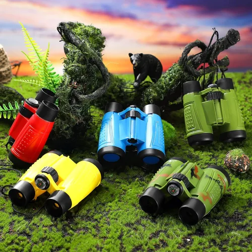 Vista 3 de Paquete de 25 prismáticos para niños de 6 años en adelante, con brújula y cuerda para el cuello, juego de regalo para acampar aventuras, recuerdos