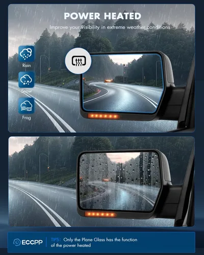 Vista 5 de ECCPP L+R Power - Espejos de remolque con calefacción, luces de señal de charco para Ford F150 2007-2014