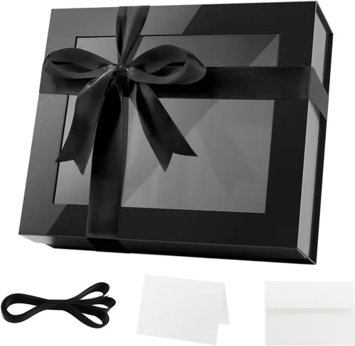 Vista 48 de PACKQUEEN Caja de regalo grande negra con ventana, 13.5 x 9 x 4.1 pulgadas, caja de regalo transparente para regalo, contiene cinta, tarjeta, caja