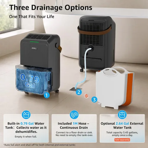 Vista 4 de KNKA 2500 Ft² Max 34 Pints Dehumidifier for Basement with Drain Hose, Black
