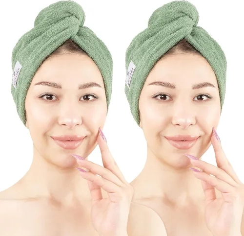 Vista 23 de American Soft Linen Toallas de pelo 100 % algodón para mujer, gorro de toalla de pelo, turbante de algodón para cabello largo y rizado Beige