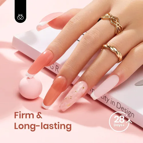 Vista 5 de Beetles - Kit de extensión de gel de uñas de polietileno, 6 colores de gelatina nude con solución deslizante, mejora de uñas para principiantes