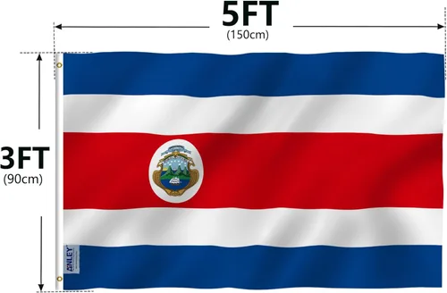 Vista 7 de ANLEY Fly Breeze - Bandera de Costa Rica de 3 x 5 pies, color vivo y a prueba de decoloración, cabecera de lona y doble costura, banderas