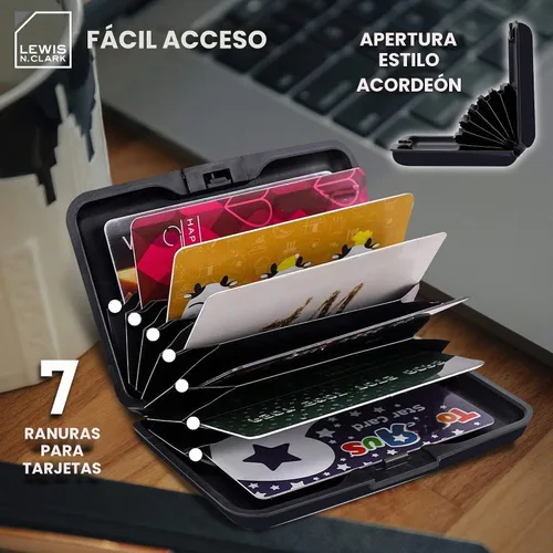 Vista 3 de Lewis N. Clark Cartera de aluminio Rfid, plateado, Mini cartera de aluminio Rfid, soporte para tarjetas de crédito, estuche para tarjetas de visita
