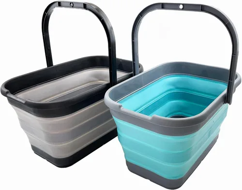 Vista 10 de SAMMART Cubo de agua plegable rectangular de 12 litros (3.1 galones) para campamento, pesca (gris (juego de 2))