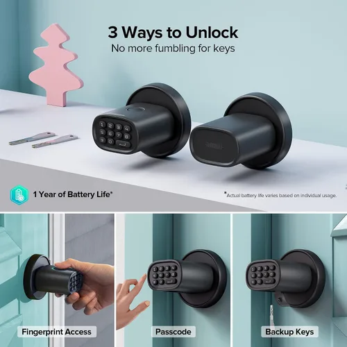 Vista 2 de ThorBolt Pomo de puerta de huellas dactilares, perilla de puerta sin llave con teclado biométrico electrónico, bloqueo automático para puertas