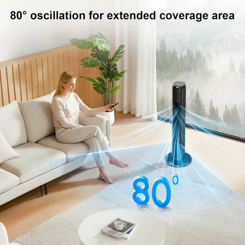 Vista 2 de Antarctic Star Ventilador de torre portátil sin aspas de 37 pulgadas oscilante de 80°, enfriamiento silencioso con control remoto de temporizador