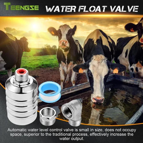 Vista 7 de Kit de 2 válvulas de flotador de acero inoxidable 304 – Control automático de nivel de agua para tanques y canales de ganado, incluye accesorios