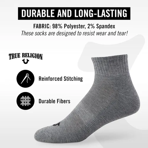 Vista 5 de True Religion Mens Socks 6 & 12 Pairs Ankle Socks for Men Quarter Premium Athletic Men's Socks, Shoe Size 8-12