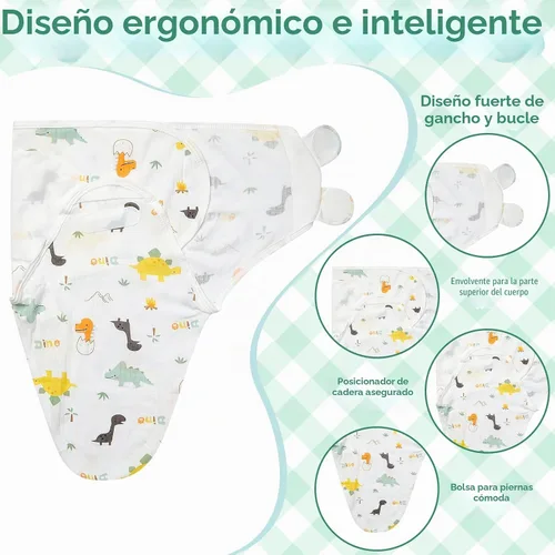 Vista 5 de Ramede Paquete de 6 mantas para envolver con sombreros para bebé, niña y niño, mantas de algodón 100%, de 0 a 3 meses, ajustable, transpirable