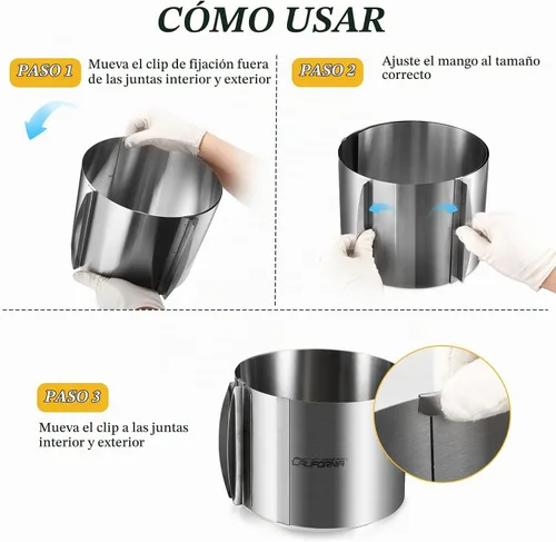 Vista 3 de CALIFORNIA CADE ELECTRONIC Molde para Pastel - Aro para Pastel - Aro Redondo Ajustable de Acero Inoxidable de 6 a 12 Pulgadas, Aro de Horneado de 6