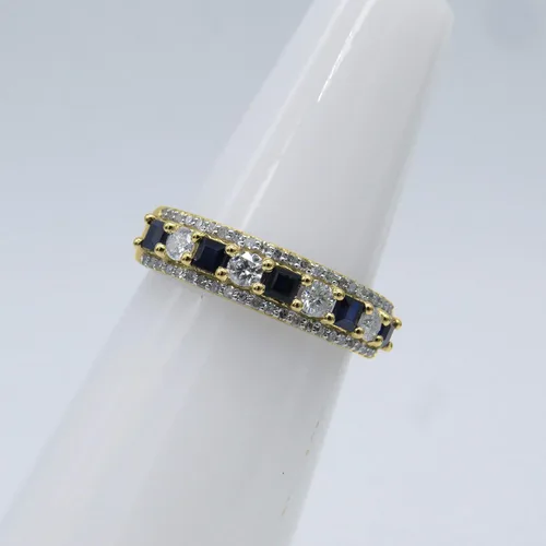Vista 12 de Dazzlingrock Collection Anillo de boda de 9 piedras de zafiro azul princesa y diamante blanco redondo de 0.098 in cada uno en oro de 14 quilates