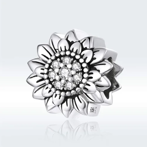 Vista 2 de Dijes de flor de rosa para pulseras Pandora de plata de ley 925 con diseño de corazón y corazón para pulsera (girasol), Cristal Esmalte, plata de ley