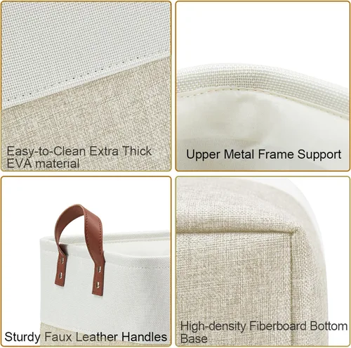 Vista 7 de DECOMOMO Cestas de almacenamiento extra grandes, contenedores de almacenamiento de tela con asas para organizar estantes, juguetes, guardería, Beige