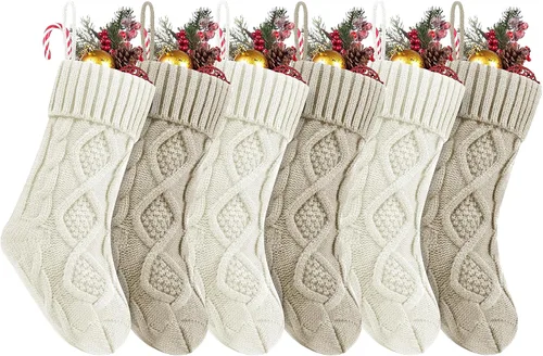 Vista 21 de Fesciory Calcetines de Navidad, paquete de 6 calcetines de punto grandes de 18 pulgadas y decoración para fiestas familiares de Navidad, borgoña