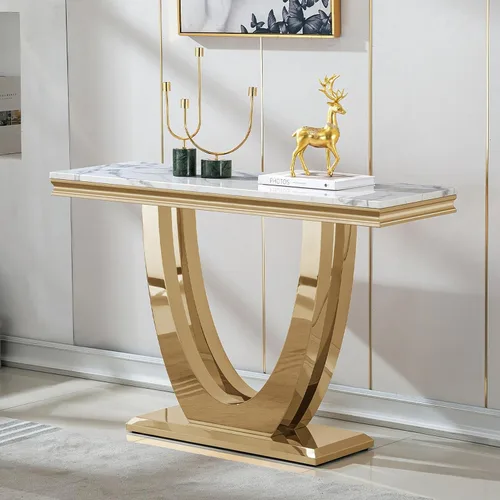 Vista 26 de Mesa de centro de lujo de mármol sintético con base en U de Mármol A-blanco oro15