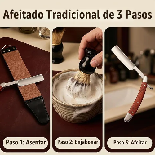 Vista 4 de Profesional Kit de Maquinilla de Afeitar Recta Con Strop, Brocha De Afeitar, Cuero Strop - Navaja de Barbero Navaja de Barbero