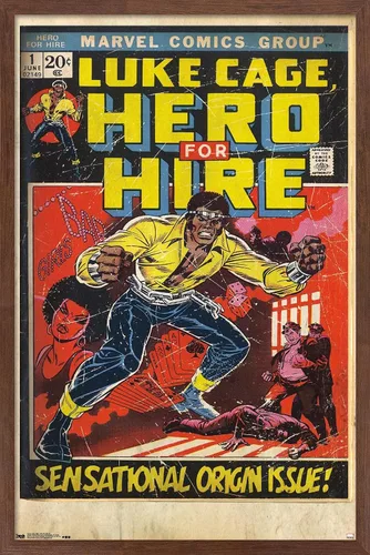 Vista 10 de Trends International Marvel Comics Luke Cage - Hero for Hire Cover #1 Wall Poster, 22.4L x 14.7W, Barnwood Framed Version