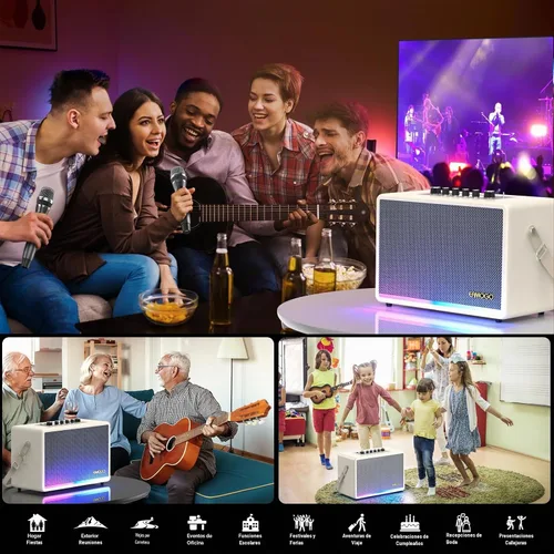 Vista 8 de Altavoz Bluetooth portátil con 2 micrófonos inalámbricos Armario de madera de abedul de graves profundos de 70 W Sistema PA Bluetooth