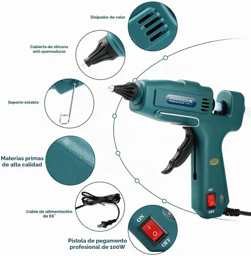 Vista 6 de Kit de pistola de pegamento caliente ignífuga de 100 W, pistola de pegamento MAXDONE Craft tamaño completo (no mini), pistola de pegamento caliente