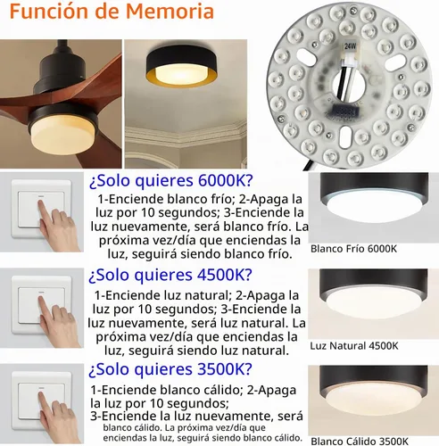 Vista 4 de 24W 5.3 "LED Kit de luz de ventilador de techo de repuesto LED Panel de tablero de luz con 3 funciones de memoria de temperatura
