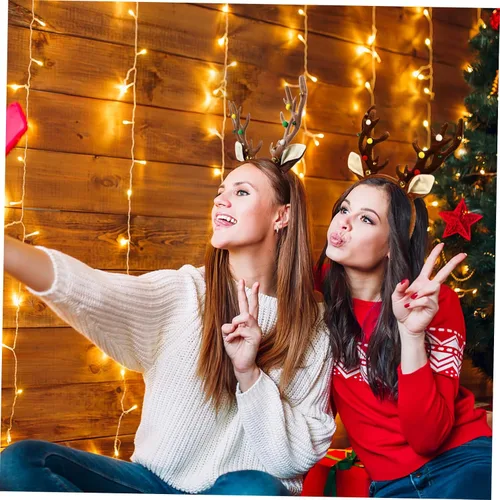 Vista 9 de Amosfun 2 diademas de Navidad con cuernos de reno de Navidad, diadema de cuernos de ciervo, diadema de orejas de reno de Navidad para accesorios