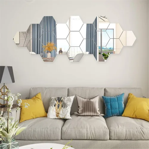 Vista 9 de Adhesivos de pared de espejo, 12 piezas extraíbles de acrílico 3D de plástico, azulejos de pared autoadhesivos para bricolaje, decoración de pared