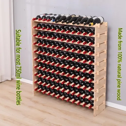 Vista 4 de Estante modular de madera apilable de almacenamiento para vino Gabinete de 144 botellas de piso independiente para botellas de vino