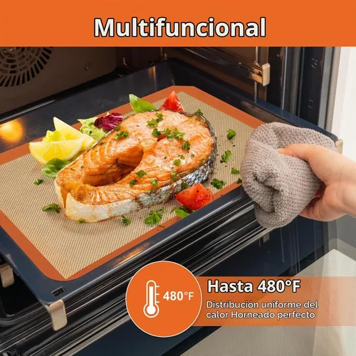 Vista 6 de Juego de hojas de estera de silicona para hornear, fácil de limpiar y reutilizable de grado alimenticio antiadherente, 2 medias hojas de estera