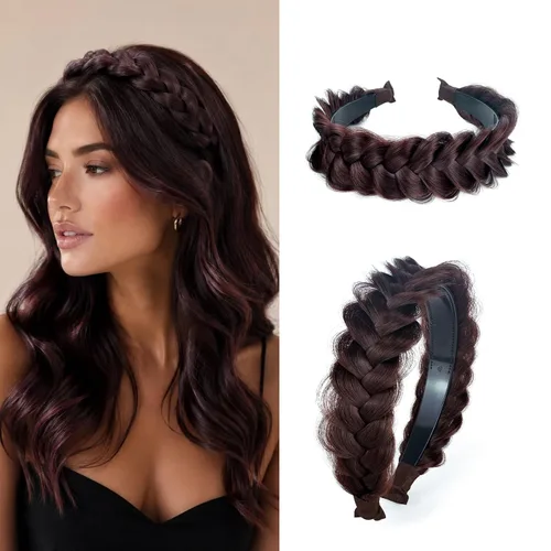 Vista 23 de Diadema Ancha Trenzada Aro Accesorios de Moda para el Cabello Banda Elástica Antideslizante para Mujeres y Niñas (Color Bronce Antiguo)