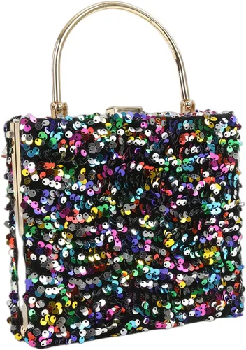 Vista 4 de IAMUHI Bolso de mano con lentejuelas pequeñas, bolso de noche con asa superior, mini bolso cruzado de hombro cuadrado