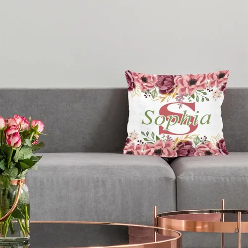 Vista 4 de Funda de almohada con nombre, funda de almohada personalizada con flores, funda de almohada cuadrada, regalos de cumpleaños para mamá, sofá, cama