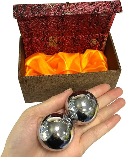 Vista 3 de Denpetec 2 bolas de baoding chinas, para ejercicio, salud, estrés, con caja, meditación, masaje, balonmano