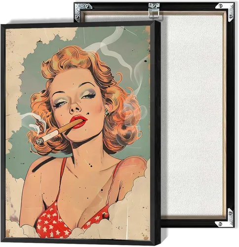 Vista 24 de Póster vintage de la niña piloto sexy de los años 50, arte de pared, arte retro de mediados de siglo, nostalgia estética, impresiones estéticas